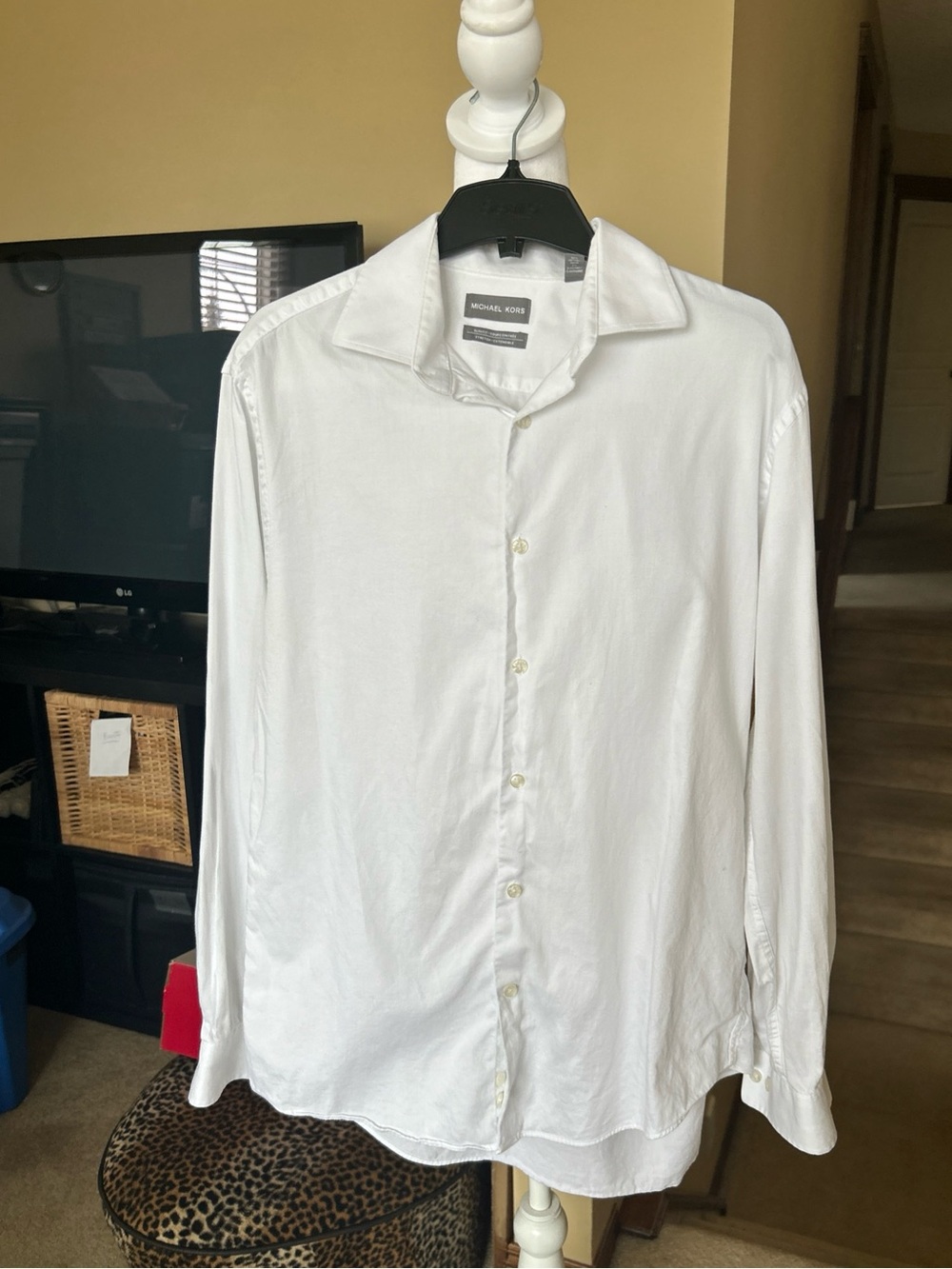 Michael Kors Men’s White Long-Sleeve Button-Front Shirt